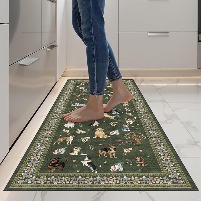 Dark Green Floral Hallway Runner Rug 2x8 by WelcometoBabovid
