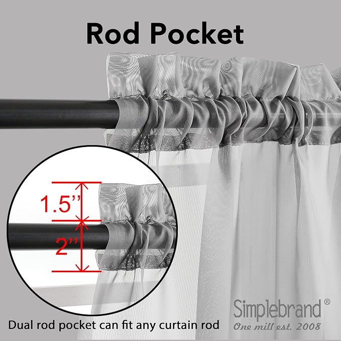 Simplebrand Grey Sheer Curtains 96 Inches Long, Light Filtering Rod Pocket - Image 3