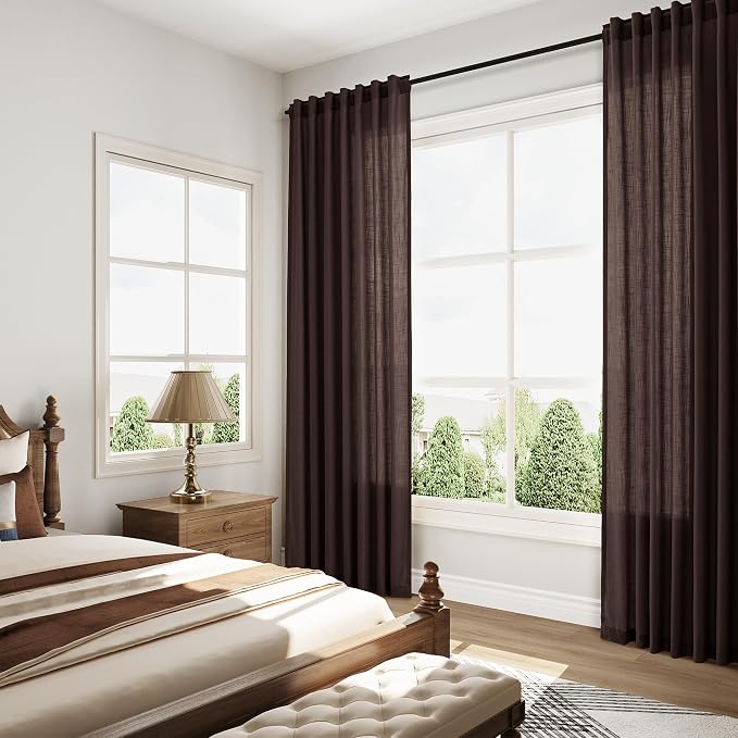 Coffee Brown Linen Curtains for Living Room 94 Inches Long Light Filtering Semi - Image 7