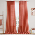 Coral Linen Curtains 120 Inches Long 2 Panels Set Back Tab Loop Pocket Light by Nanspring