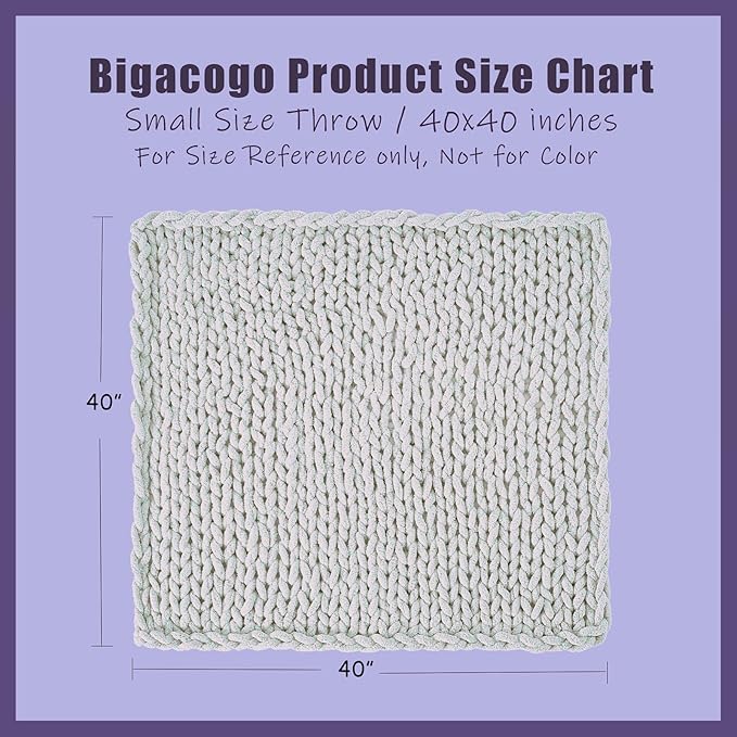 Bigacogo Chunky Knit Throw Blanket for Couch, 40x40 inches, 100% Hand Knitted with Thick Jumbo Chenille Yarn, Cozy Soft Large Rope Knot Cable Crochet Blankets for Sofa Bed Living Room, Deep Sea Blue