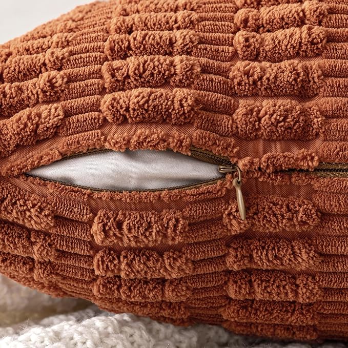 MIULEE Fall Euro Corduroy Decorative Throw Pillow Covers 24x24 Dark Rust | Pack - Image 5