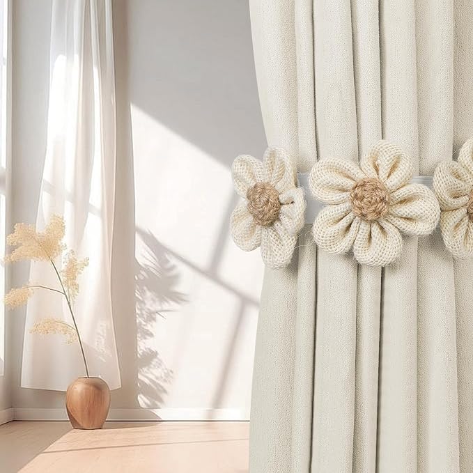 KLOGTSIND Flower Curtain Tiebacks, 2 Pack Boho Curtain Ties Elegant Three - Image 6