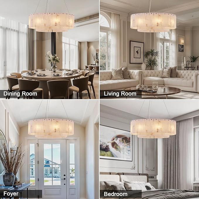 Alabaster Chandeliers D23in Round Chandeliers for Dining Room Small Chandelier Light Fixture for Kitchen Living Room Foyer Entryway Hallway