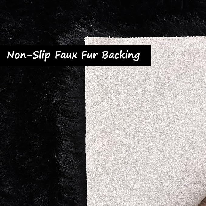 Goolela Black Round Area Rug 6ft Fluffy Fuzzy Circle Rug - Image 4