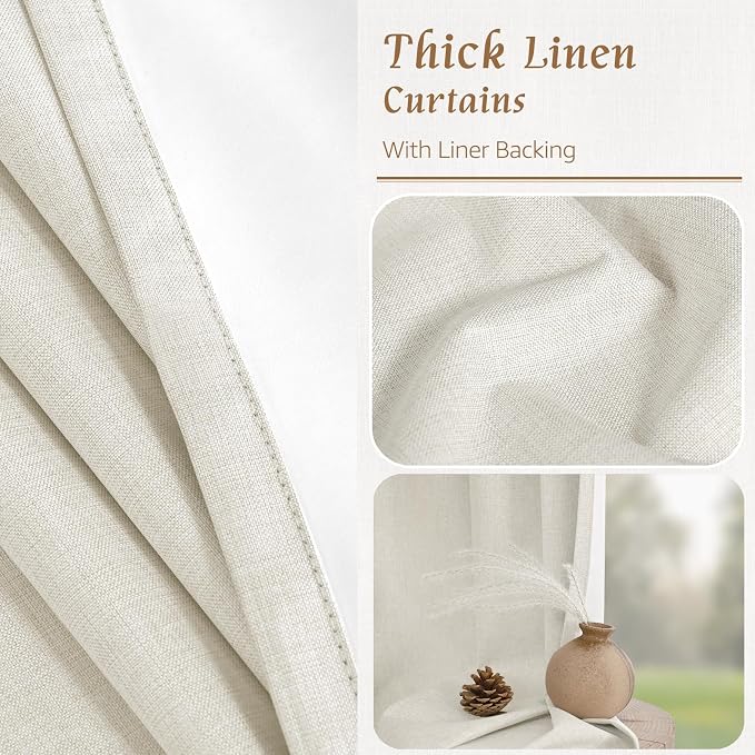 Ivory 100% Blackout Linen Curtains 72 Inches - Image 7