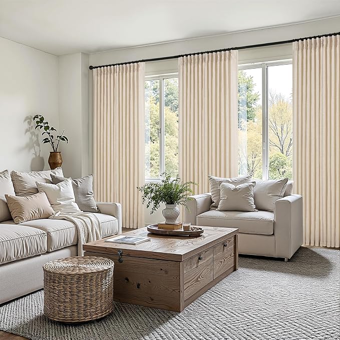 Topfinel 108 Inch Pinch Pleated Curtains 2 Panels, Sand Beige Semi Sheer - Image 6