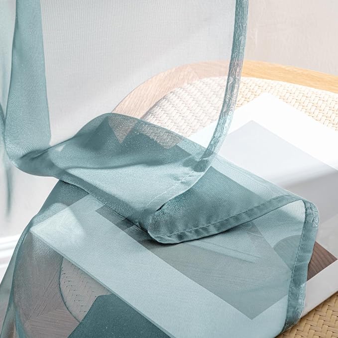 MIULEE Dusty Blue Sheer Curtains 96 Inches Long, 4 Panels Set, Light Filtering - Image 7