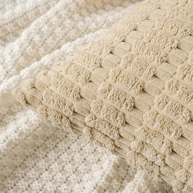 MIULEE Corduroy Decorative Throw Pillow Covers 20x20 Tan Pack of 2 | Soft - Image 2