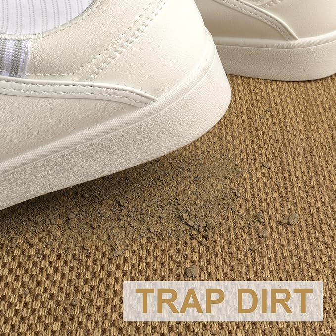 LEKEEPGO Door Mat 17"x29", Low-Profile Door Mat Indoor Entrance, Non Slip Rubber Backing Front Doormat Washable Absorbent Inside Indoor Resist Dirt Entryway Mat, Light Brown