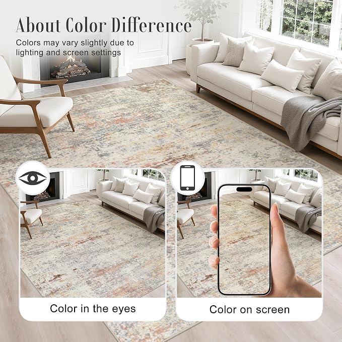 2x3 Washable Entryway Rug: Modern Abstract Indoor Soft Carpet Taupe | - Image 4