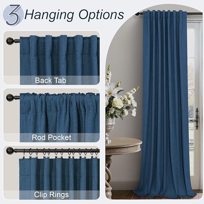 Navy Blue Curtains for Living Room 102 Inch Long 100 Percent Blackout Linen - Image 6