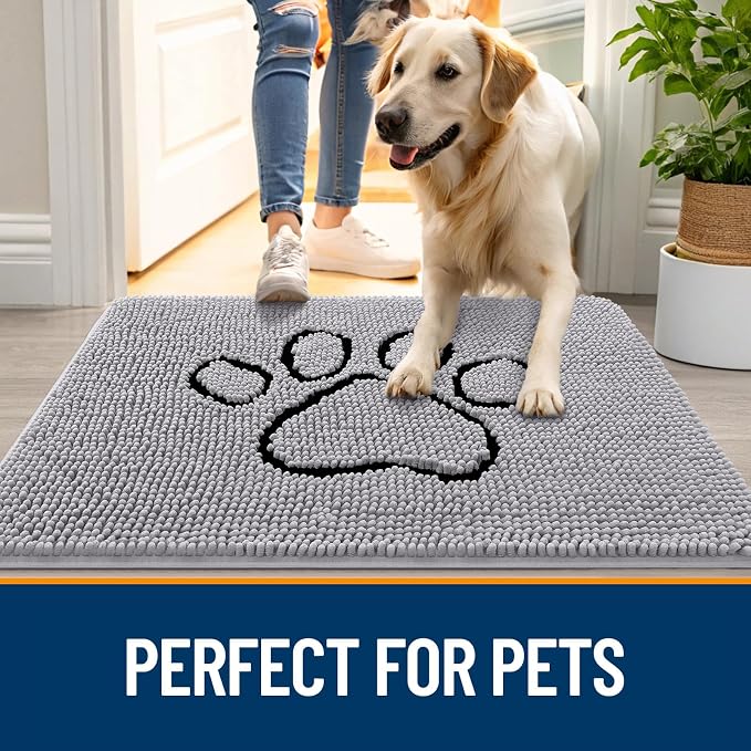 OLANLY Dog Door Mat for Muddy Paws 36x24, Paw Print Design Chenille Mud Mat | - Image 6