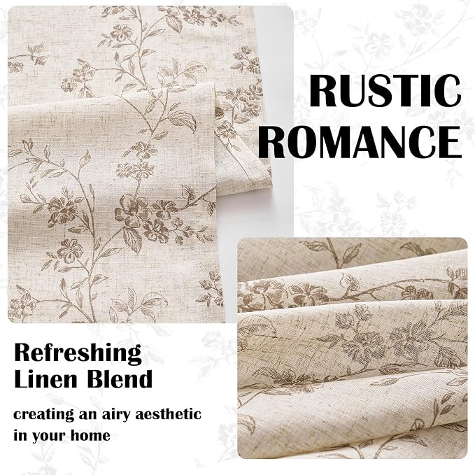 Lazzzy 90 Inch Curtain for Living Room Taupe Floral Drapes Linen for Bedroom - Image 4