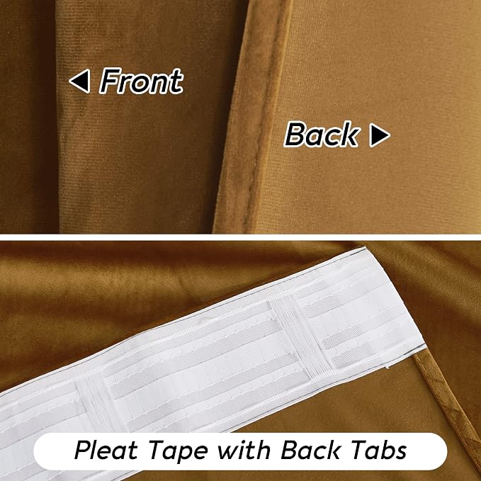 RYB HOME Gold Brown Velvet Curtains 102 inches - Image 7