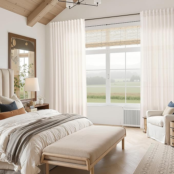 Ivory White Linen Curtains for Living Room 100 Inches Long Light Filtering Semi - Image 7