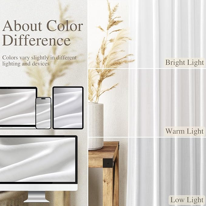 White Curtains 72 Inch Length 2 Panels Set - Image 4