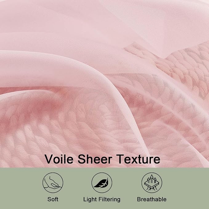 Blush Sheer Curtains 72 Inches Long 2 Panels Set, Transparent Voile Sheer - Image 5