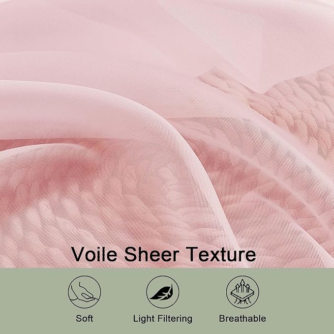 OWENIE Blush Sheer Curtains 120 Inches Long 2 Panels Set, Airy Lightweight - Image 4