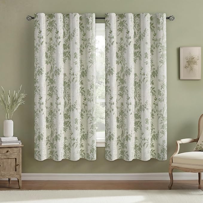 Floral Blackout Curtains Sage Green Printed Curtains Floral Blackout Curtains by Unknown