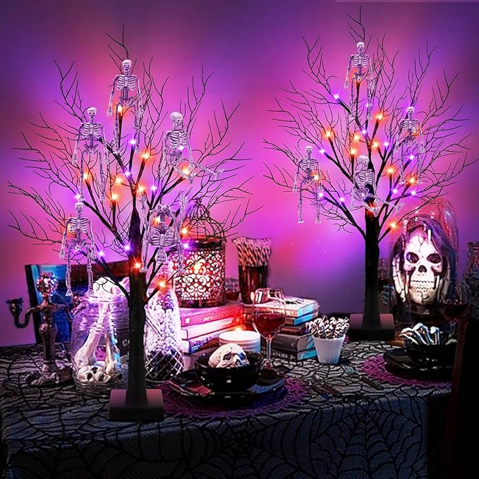 10 Pcs mini skeleton halloween decoration With hemp rope，6”small plastic posable halloween tiny skeleton figurines decor for Halloween Indoor Outdoor Graveyard Decor Haunted House Party Favors