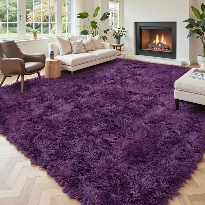 Area Rugs 9x12 Living Room, Shaggy Carpet Soft Plush Furry Bedside Rug Large by Junhejiamei