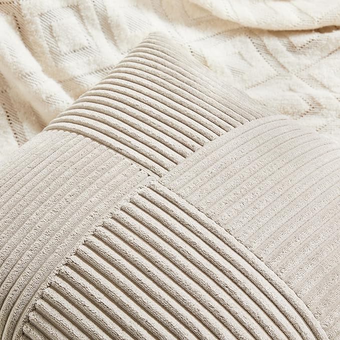 Fancy Homi 2 Packs Neutral Taupe Lumbar Decorative Throw Pillow Covers 14x24 - Image 3