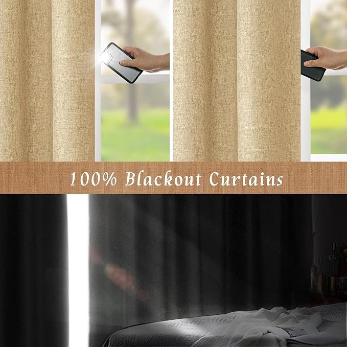 Natural Linen 100% Blackout Window Curtains - Image 4