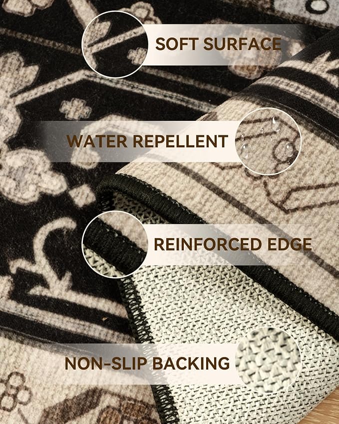 Area Rugs 9'x12' Washable Non-Slip, Floral Vintage Distress Print Pattern - Image 2