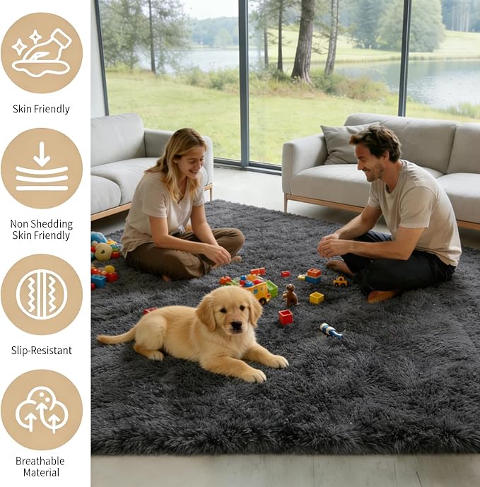 9x12 Area Rug Fluffy Shaggy Ultra Soft Faux Fur Non-Slip Machine Washable Carpet - Image 3