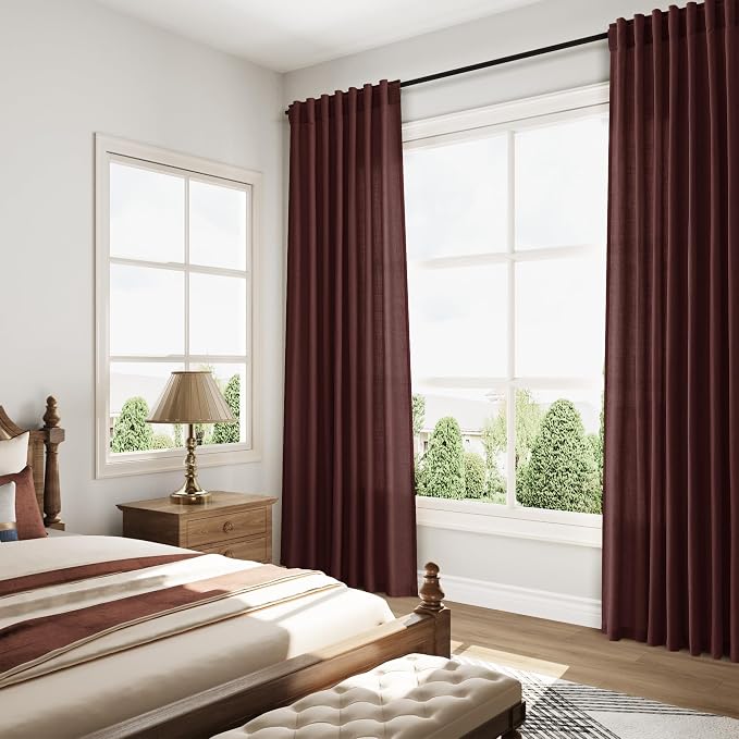 Nanspring Reddish Brown Linen Blend Light Filtering Back Tab Curtains 96 Inches - Image 8
