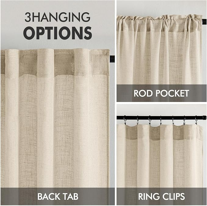 MIULEE Linen Curtains 96 Inch Length 2 Panels - Image 3