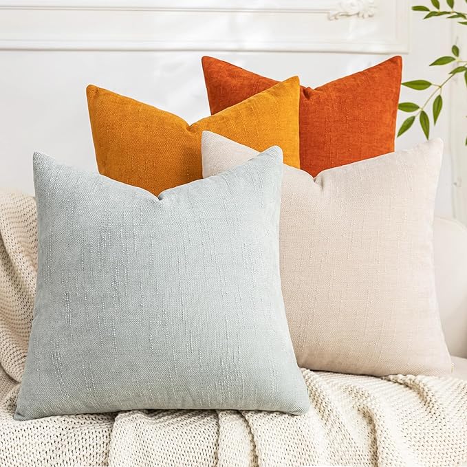 Set of 4 Soft Textured Decorative Throw Pillow Covers 18x18 Inch Cozy Farmhouse by Cozoomy