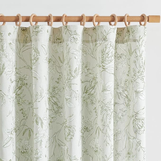 jinchan Floral Curtains 108 Inch Length Sage Green Flower Linen Farmhouse by JINCHAN