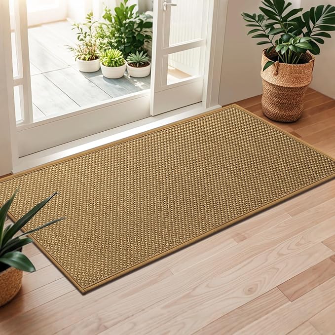 LEKEEPGO Door Mat 24"x47", Non Slip Door Mat Indoor Entrance, Rubber Backing Front Indoor Door mat Washable Absorbent Low-Profile Entryway Entry Resist Dirt Inside Door Mats, Light Brown