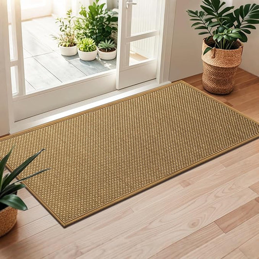 LEKEEPGO Door Mat 24"x47", Non Slip Door Mat Indoor Entrance, Rubber Backing Front Indoor Door mat Washable Absorbent Low-Profile Entryway Entry Resist Dirt Inside Door Mats, Light Brown