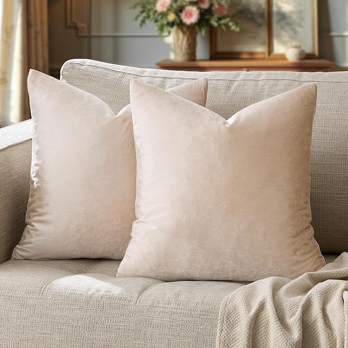 GIGIZAZA Velvet Pillow Covers 20x20 Decorative Pillows Pack of 2 Beige | - Image 6