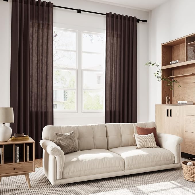 Coffee Brown Linen Curtains for Living Room 100 Inches Long Light Filtering - Image 5