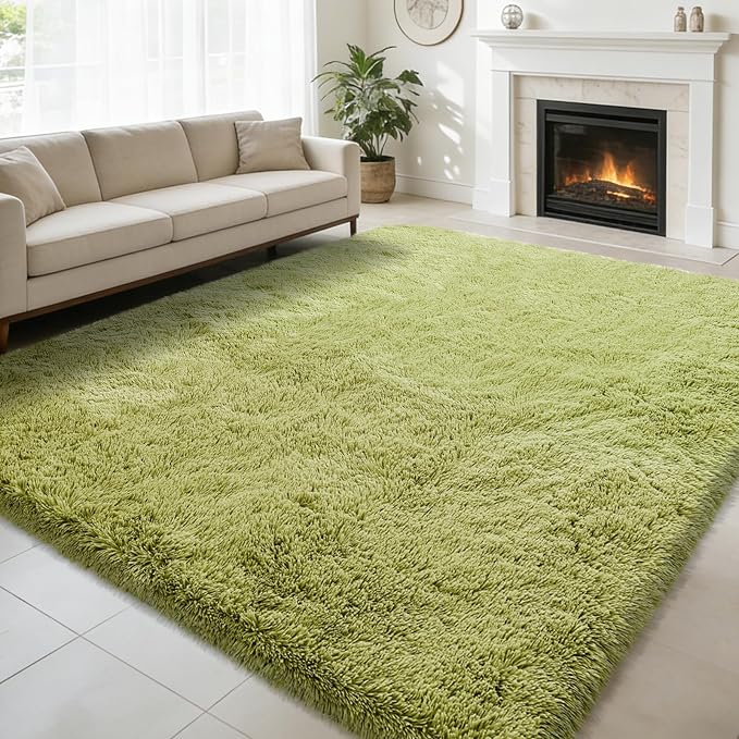 8x10 Fluffy Area Rugs for Living Room, Shag Area Rug for Bedroom, Grass Green by yulidayang
