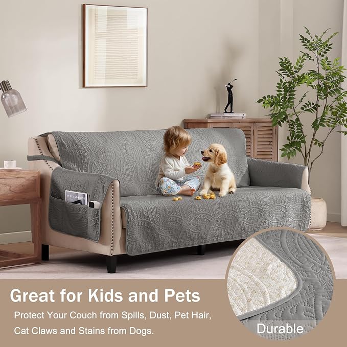 Cool Gray Loveseat Covers for 2 Cushion Couch, Water-Repellent Covers for Sofa - Image 2