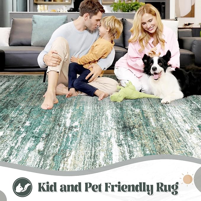 9x12 Area Rug for Living Room, Washable Modern Abstract Large Area Rug Neutral - Image 3