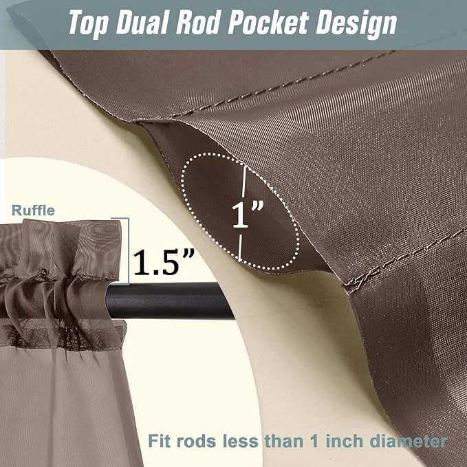 Chocolate Sheer Curtains for Window 96 Inches Long 2 Panels Set, Soft Airy - Image 3