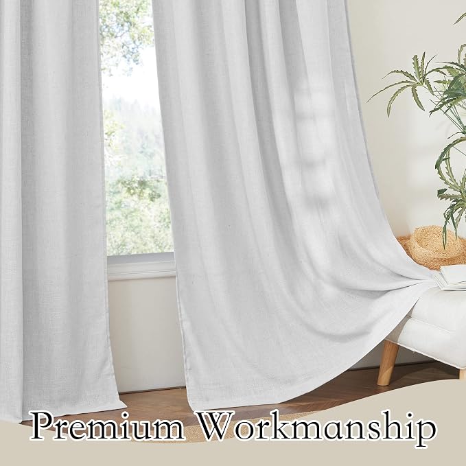 RYB HOME Linen Sheer Curtains for Living Room Privacy Semi Sheer Window Drapes - Image 5