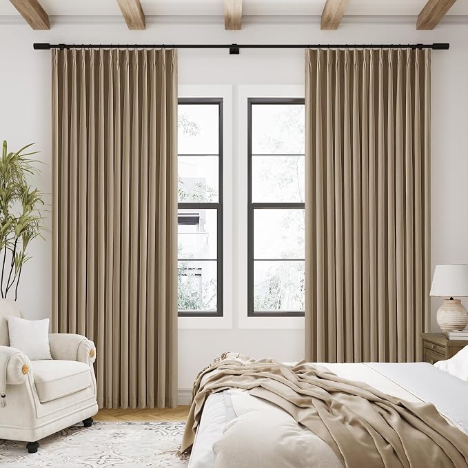 Light Brown Blackout Pinch Pleat Linen Curtains 105 Inches Long - Image 8