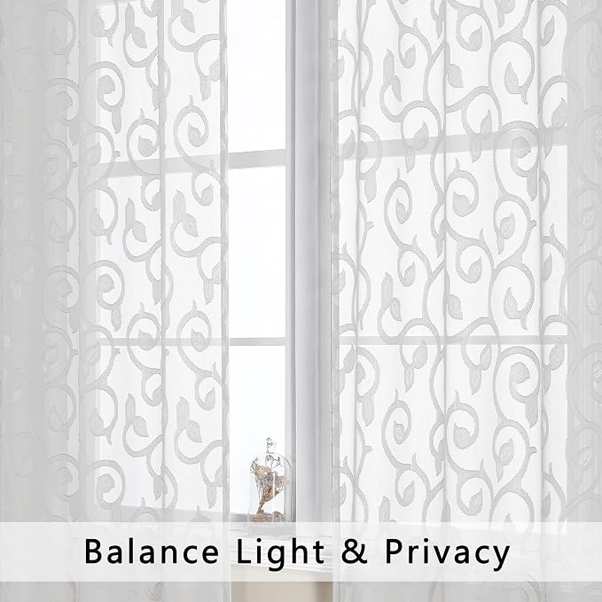 Furman Sheer White Curtains Tiers 36 inch Length, Light Filtering Soft Airy - Image 3