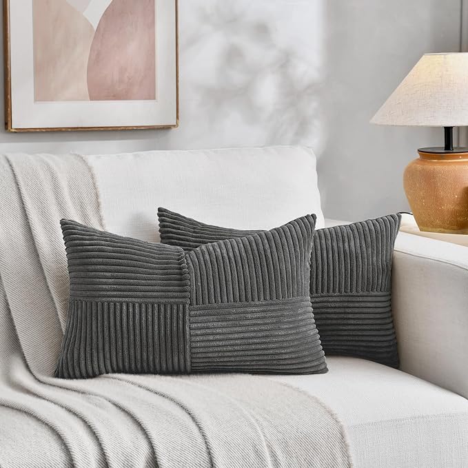 Fancy Homi 2 Packs Dark Gray Lumbar Decorative Throw Pillow Covers 12x20 Inch - Image 5