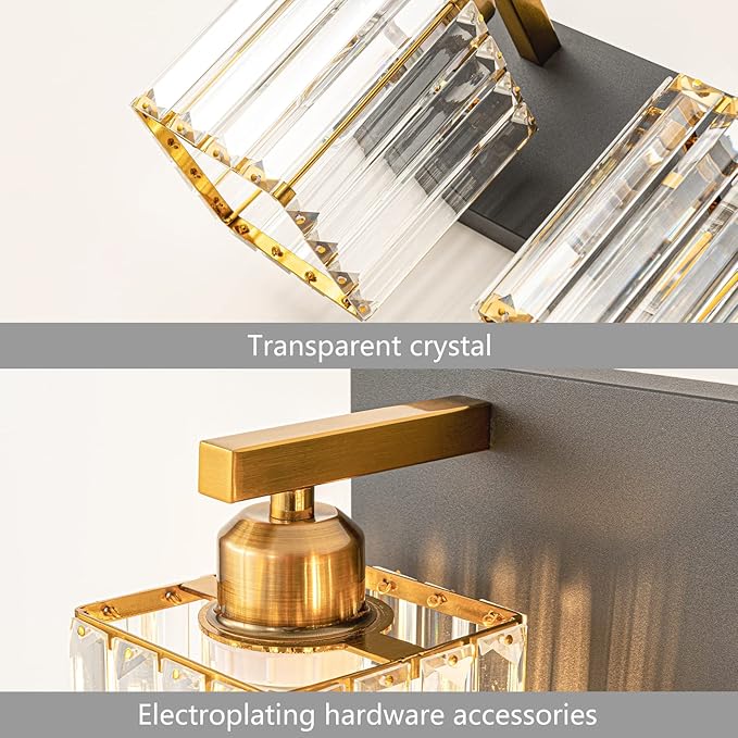 Modern Bathroom Vanity Light 3-Lights Black Gold Crystal Bathroom Wall Light Vanity Light Fixtures，20.47-inch Modern Minimalist Design