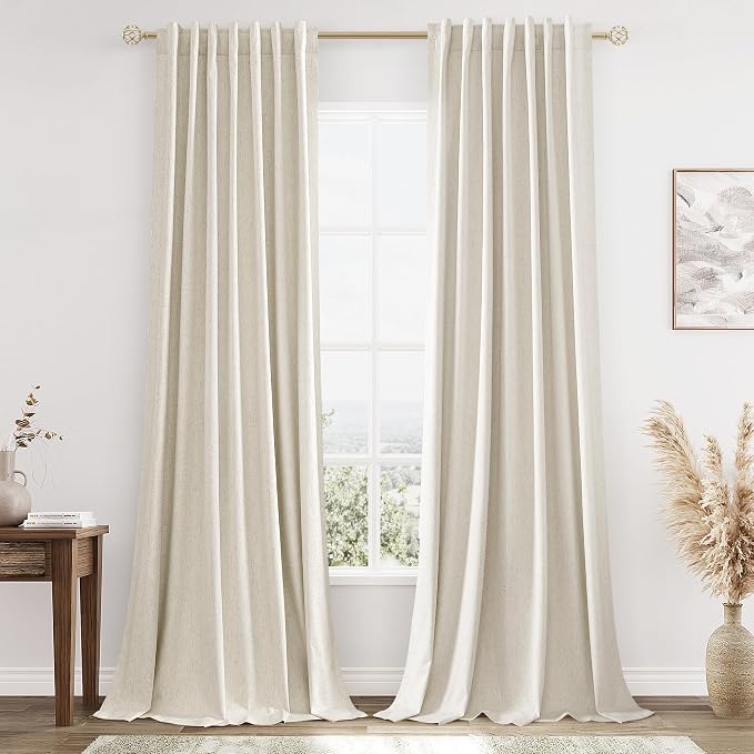 100% Blackout Linen Curtains 108 Inch Length 2 Panels Set by Guken