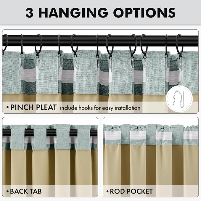 MIULEE 100% Blackout Linen Curtains 42 x 63 Inch Seafoam Green 2 Panels | - Image 5