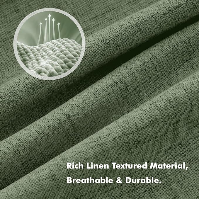 MIULEE 100% Blackout Linen Curtains 42 x 84 Inch Olive Green 2 Panels | Thermal - Image 3